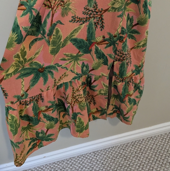Monteau Linen Blend Tropical Palm Tree Parrots Print Dress Small - Picture 5 of 8